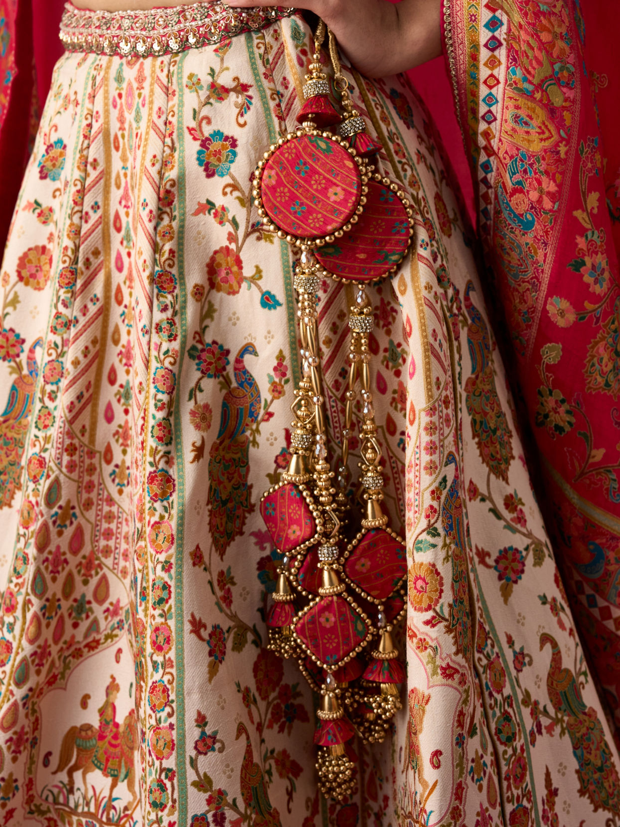 Mohey Women Cream Art Silk Lehenga with Hand Embroidery