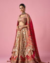 Mohey Women Cream Art Silk Lehenga with Hand Embroidery