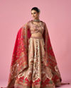Mohey Women Cream Art Silk Lehenga with Hand Embroidery