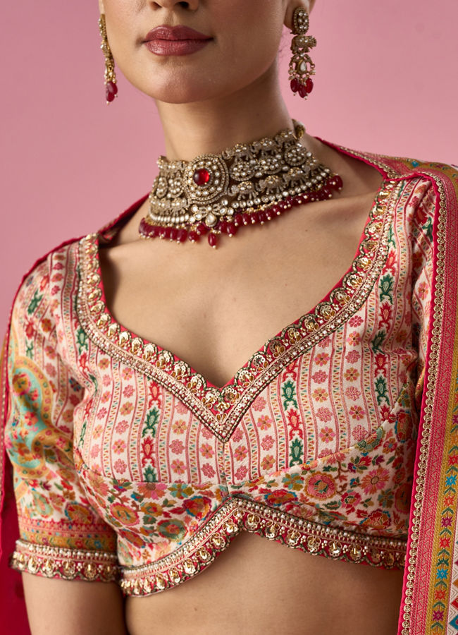 Mohey Women Cream Art Silk Lehenga with Hand Embroidery