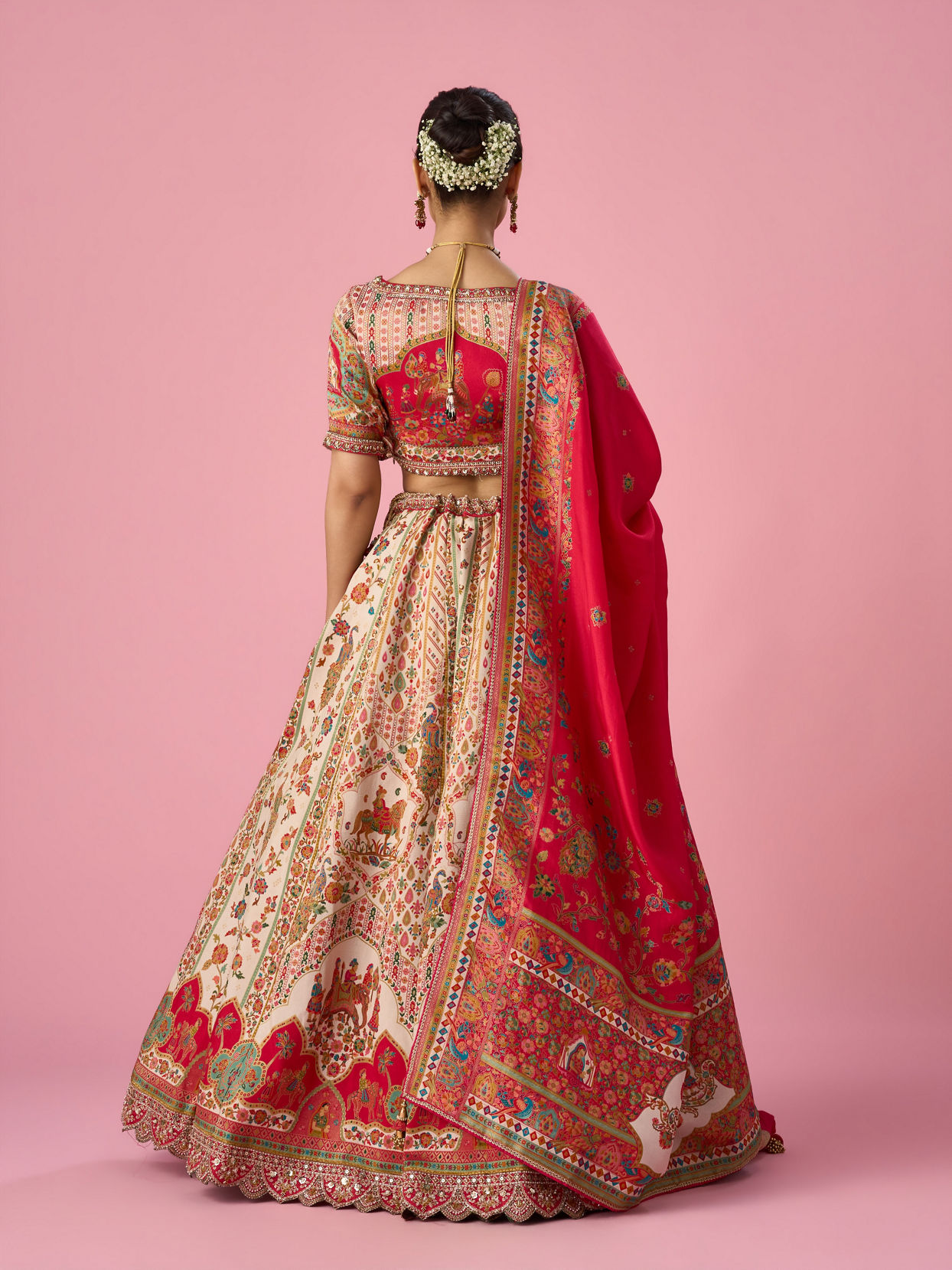 Mohey Women Cream Art Silk Lehenga with Hand Embroidery