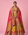 Mohey Women Mustard Yellow Art Silk Lehenga with Hand Embroidery