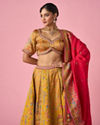 Mohey Women Mustard Yellow Art Silk Lehenga with Hand Embroidery