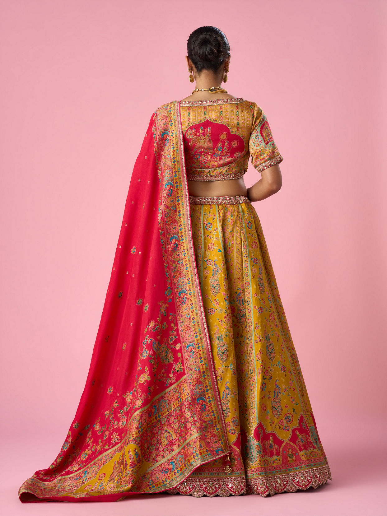 Mohey Women Mustard Yellow Art Silk Lehenga with Hand Embroidery