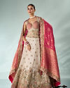 Mohey Women Pink and Cream Chinon Lehenga with Hand Embellished Skirt