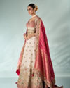 Mohey Women Pink and Cream Chinon Lehenga with Hand Embellished Skirt