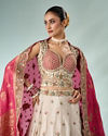 Mohey Women Pink and Cream Chinon Lehenga with Hand Embellished Skirt
