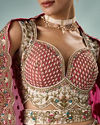 Mohey Women Pink and Cream Chinon Lehenga with Hand Embellished Skirt