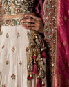 Mohey Women Pink and Cream Chinon Lehenga with Hand Embellished Skirt