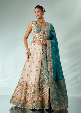 Mohey Women Light Blue Chinon Lehenga with Embroidery