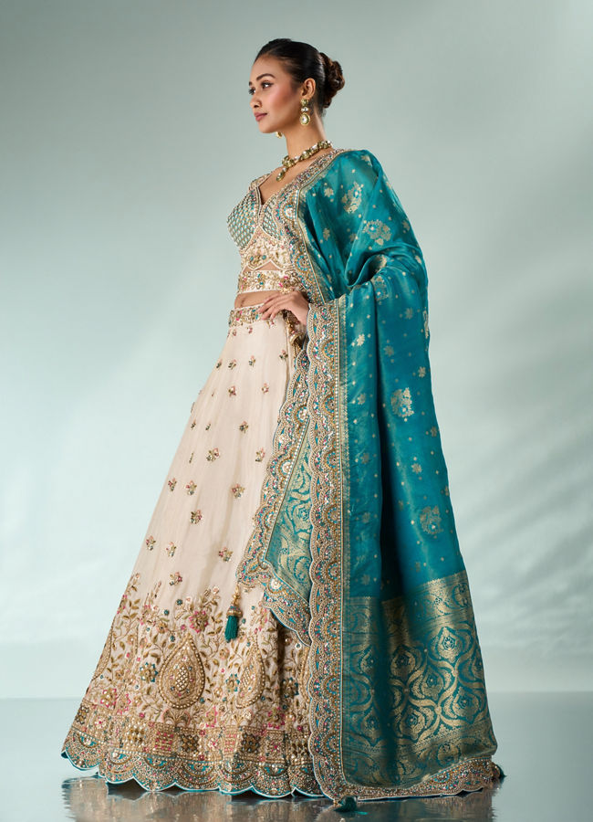 Mohey Women Light Blue Chinon Lehenga with Embroidery