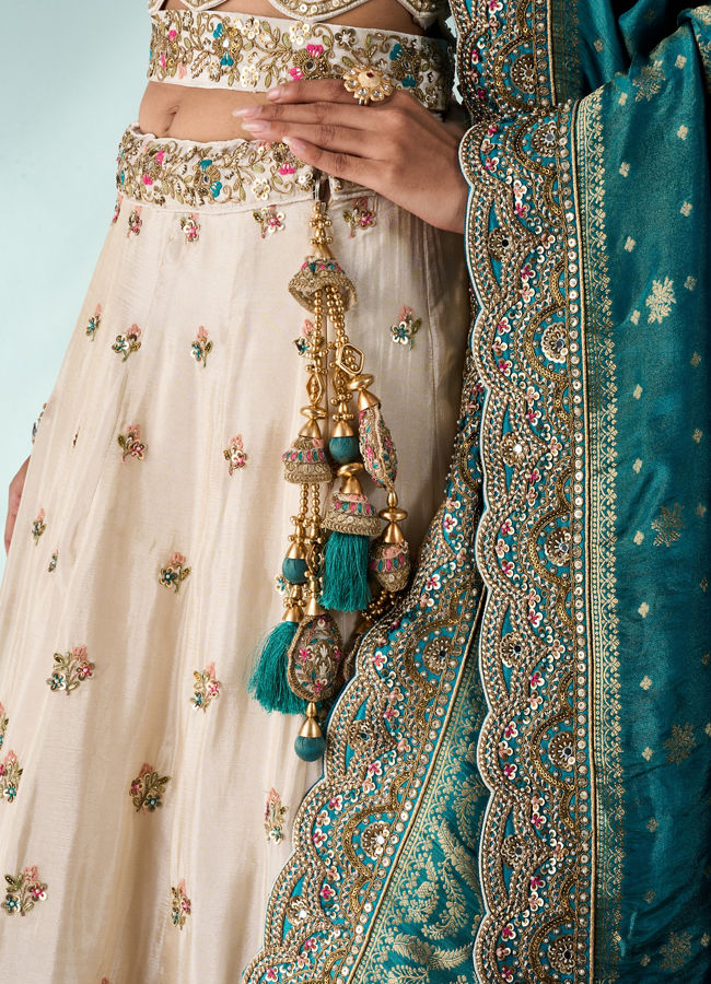 Mohey Women Light Blue Chinon Lehenga with Embroidery