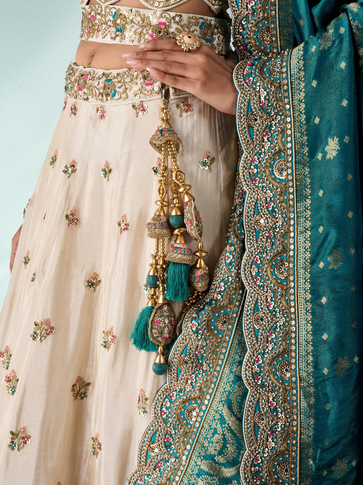 Mohey Women Light Blue Chinon Lehenga with Embroidery