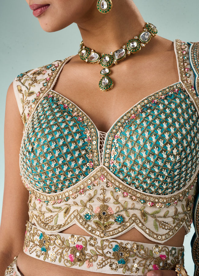 Mohey Women Light Blue Chinon Lehenga with Embroidery