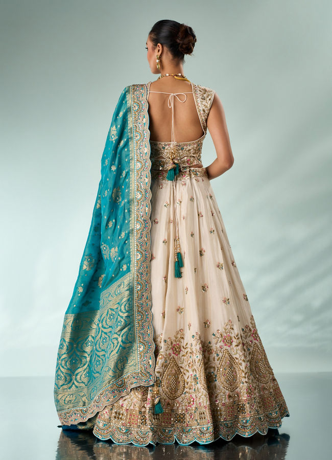 Mohey Women Light Blue Chinon Lehenga with Embroidery