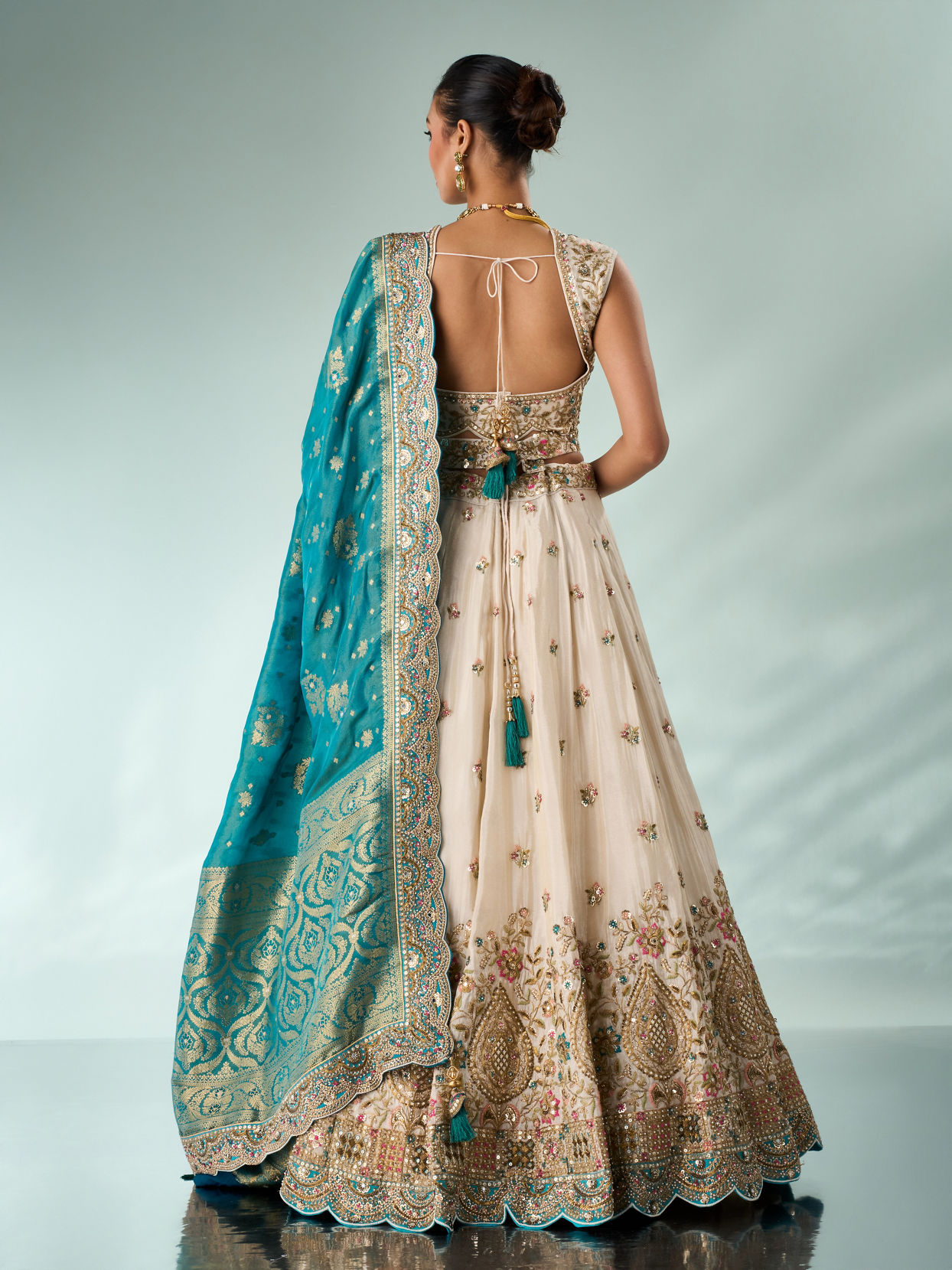 Mohey Women Light Blue Chinon Lehenga with Embroidery