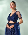 Mohey Women Indigo Blue Net Lehenga with Moti Work