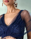 Mohey Women Indigo Blue Net Lehenga with Moti Work