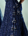 Mohey Women Indigo Blue Net Lehenga with Moti Work
