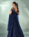 Mohey Women Indigo Blue Net Lehenga with Moti Work