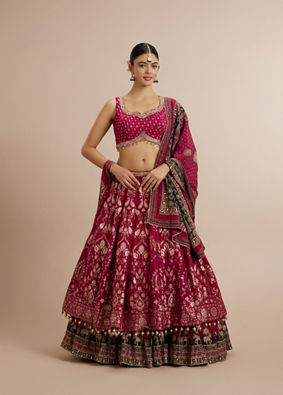 Mohey Women Rashmika's Zari Embroidered Bridal Lehenga with Signature Elephant Border