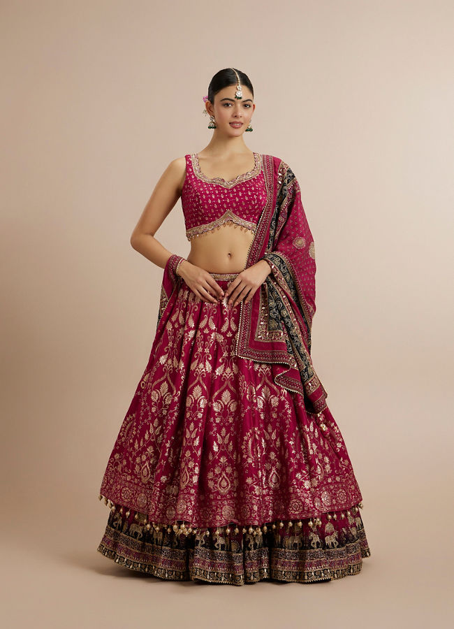 Mohey Women Rashmika's Zari Embroidered Bridal Lehenga with Signature Elephant Border