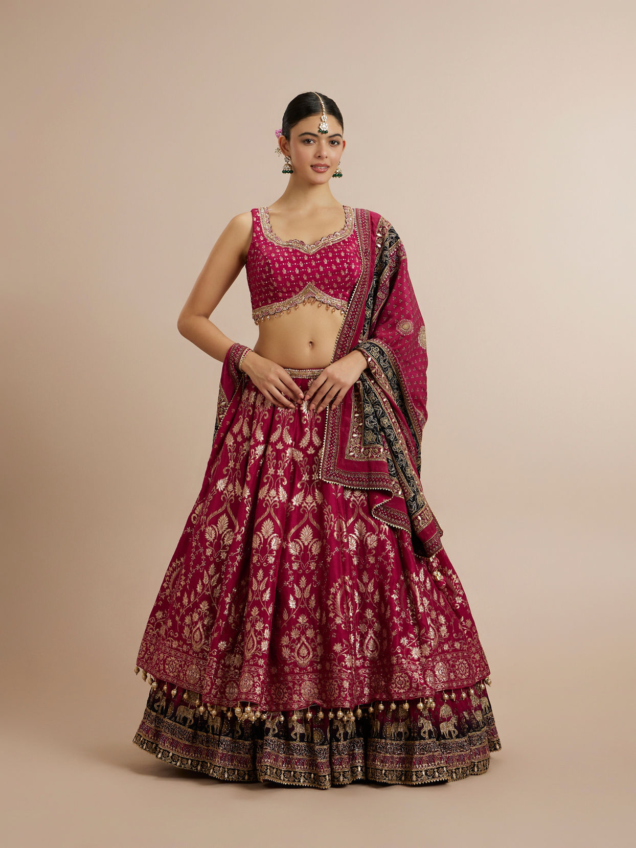 Mohey Women Rashmika's Zari Embroidered Bridal Lehenga with Signature Elephant Border