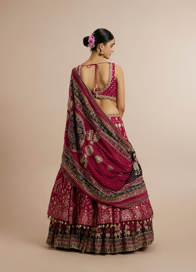 Mohey Women Maroon Art Silk Bridal Lehenga Set with Dupatta