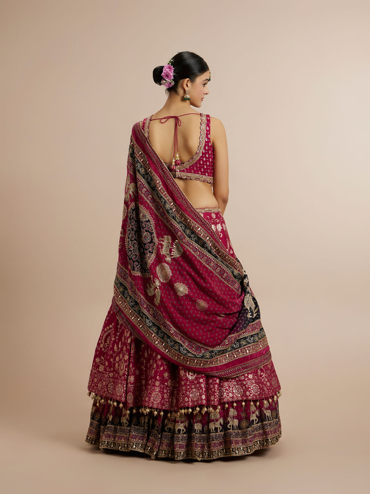 Mohey Women Maroon Art Silk Bridal Lehenga Set with Dupatta