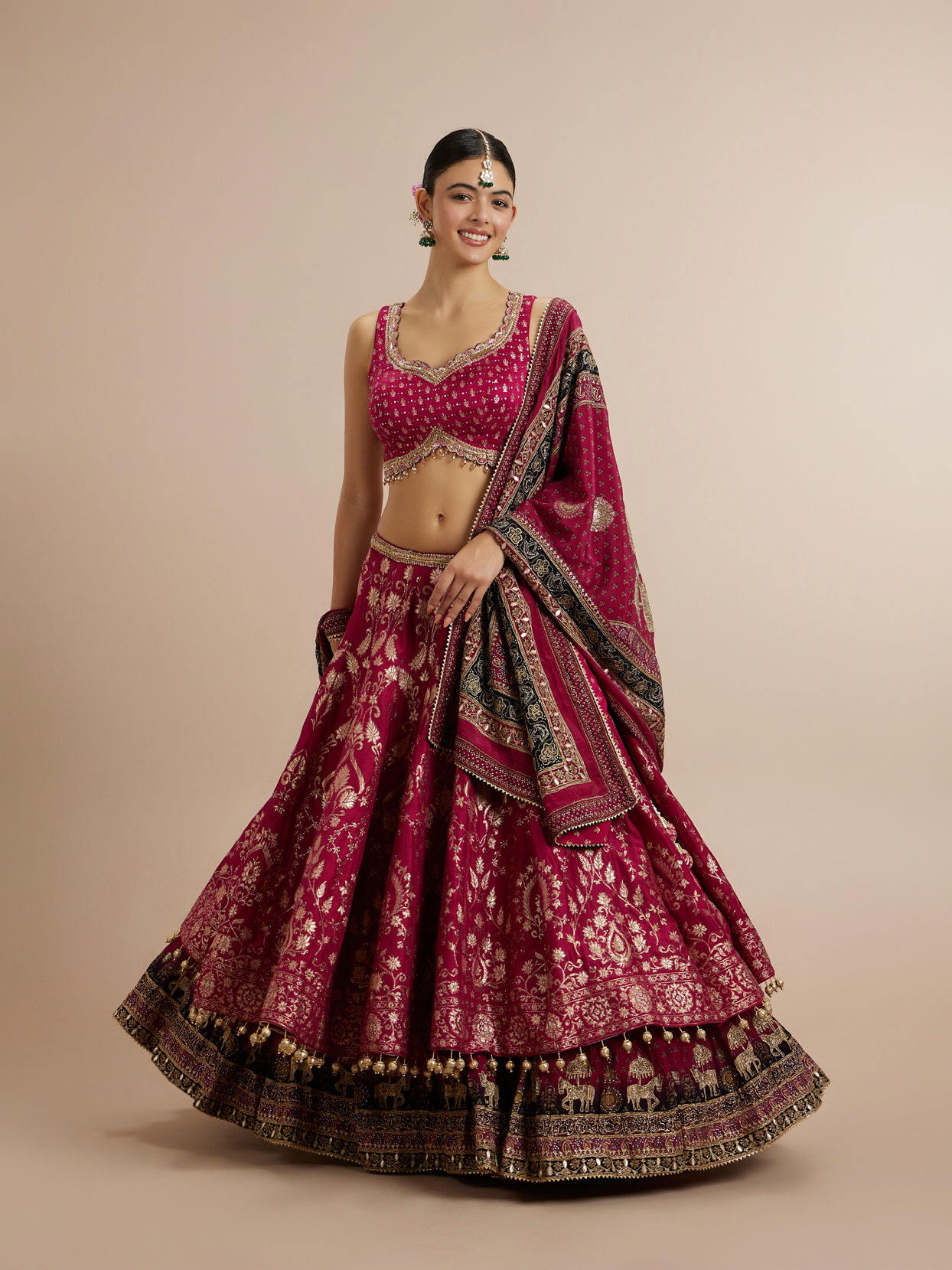 Mohey Women Maroon Art Silk Bridal Lehenga Set with Dupatta