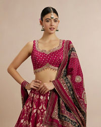 Mohey Women Maroon Art Silk Bridal Lehenga Set with Dupatta