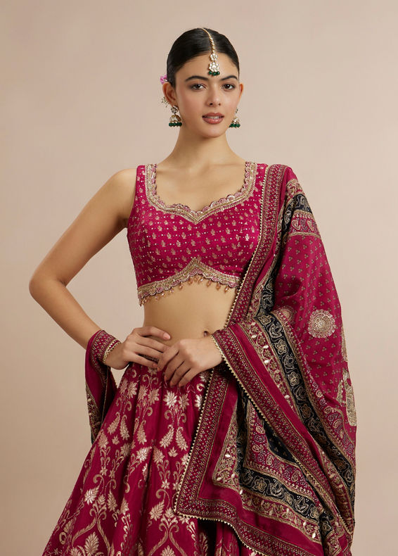 Mohey Women Maroon Art Silk Bridal Lehenga Set with Dupatta