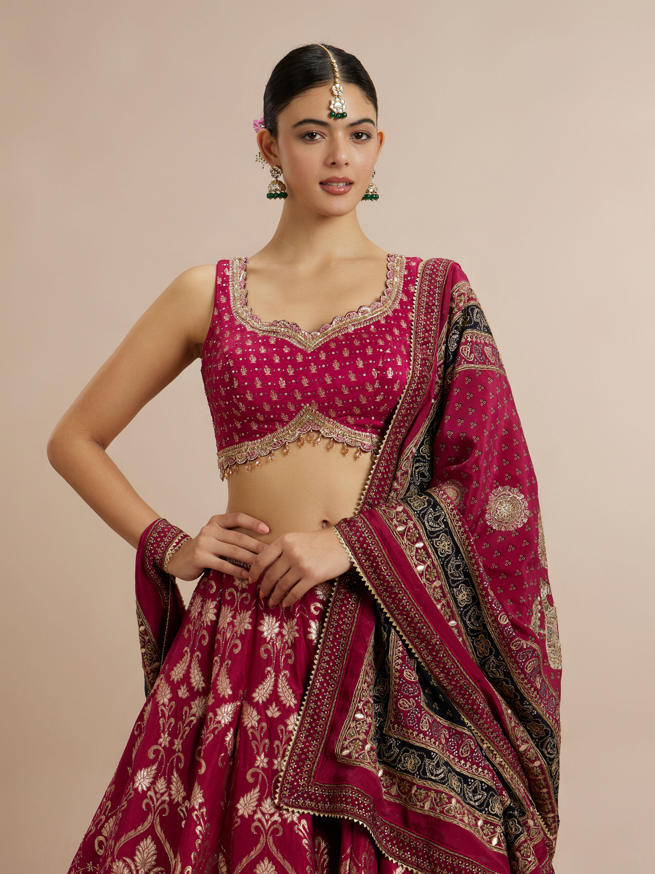 Mohey Women Maroon Art Silk Bridal Lehenga Set with Dupatta