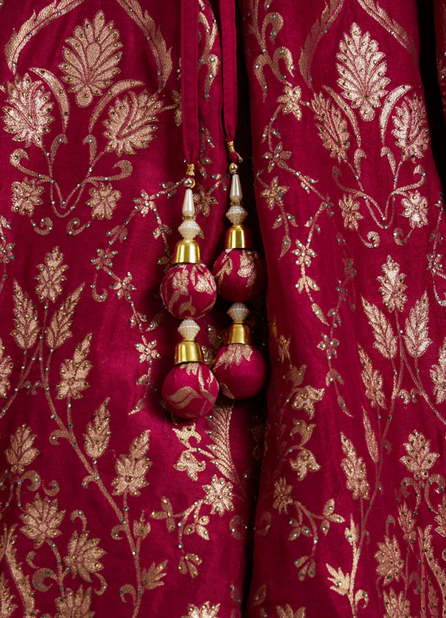 Mohey Women Maroon Art Silk Bridal Lehenga Set with Dupatta