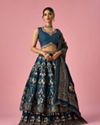 Mohey Women Indigo Blue Art Silk Lehenga with Hand Embroidery