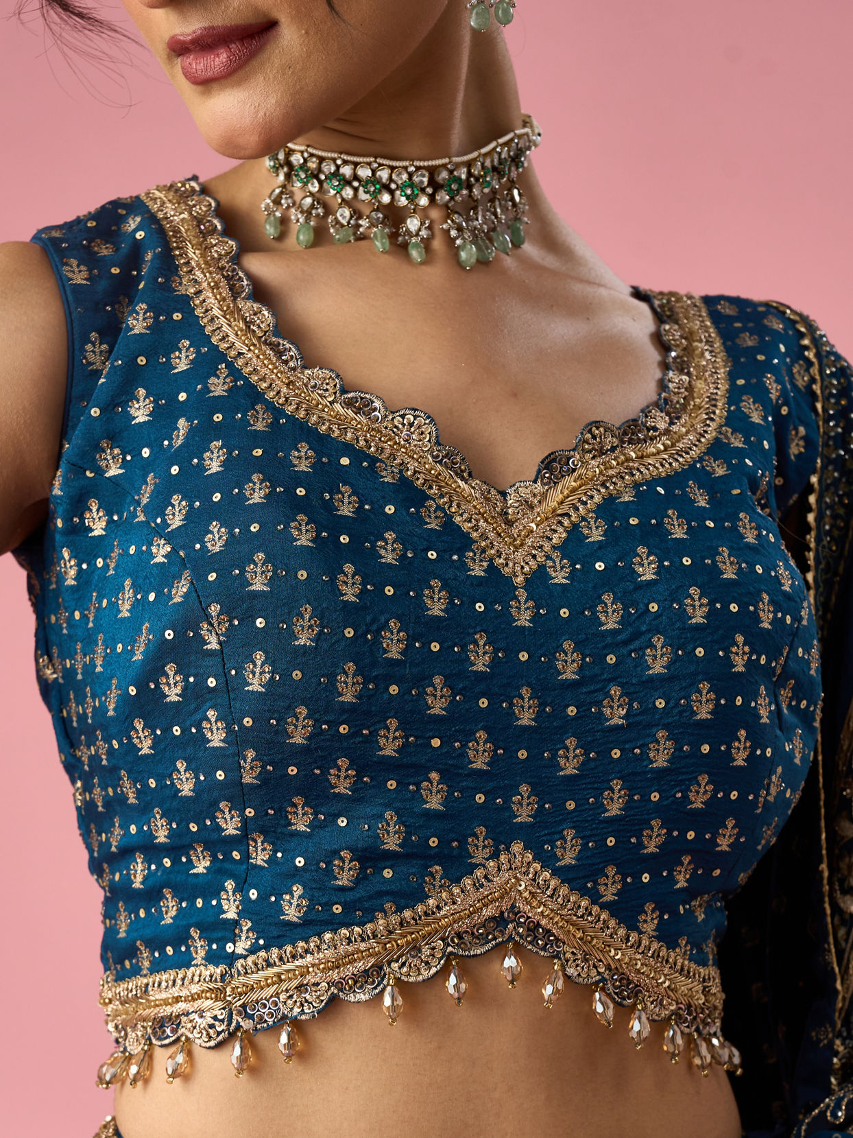 Mohey Women Indigo Blue Art Silk Lehenga with Hand Embroidery