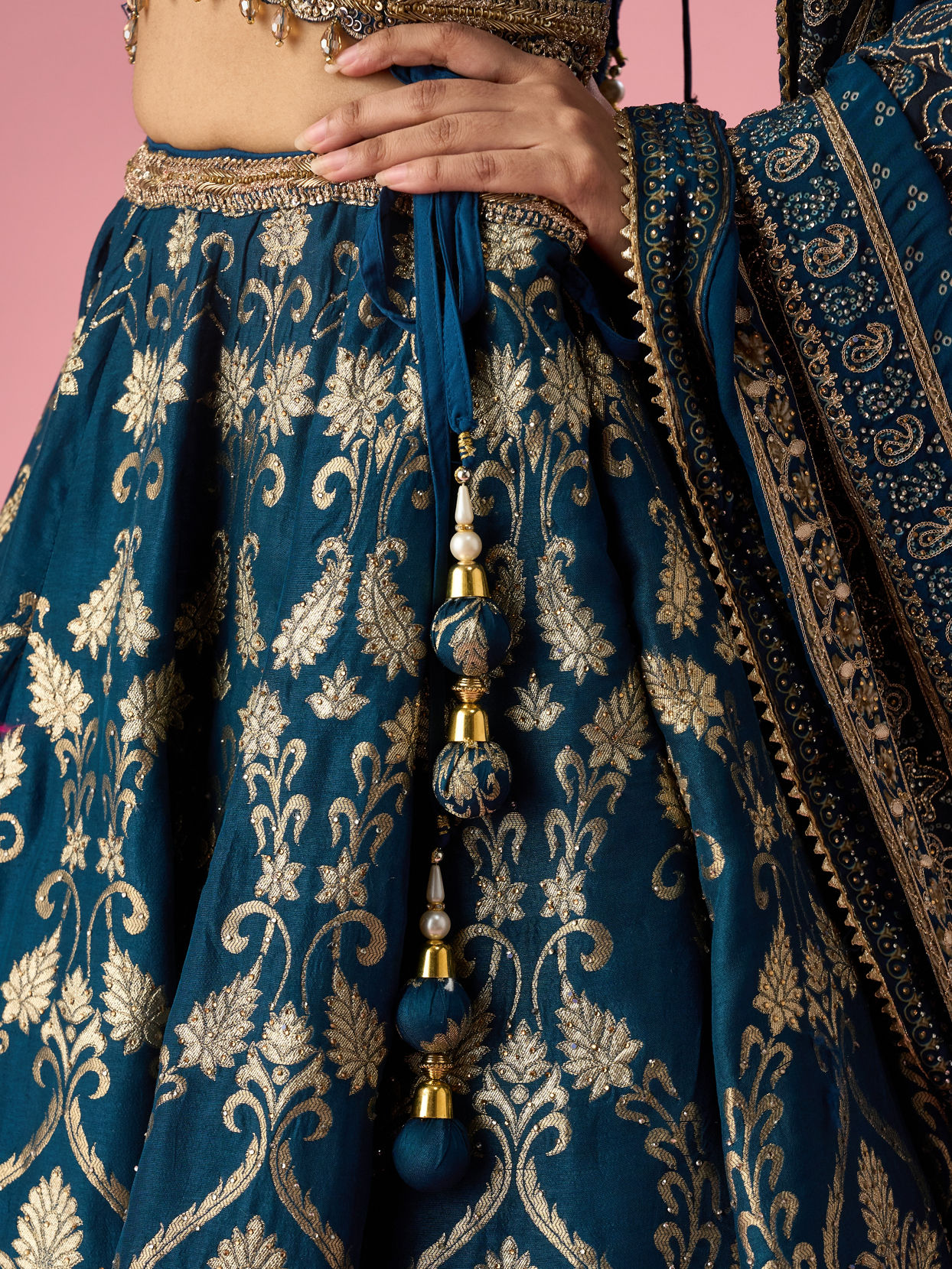 Mohey Women Indigo Blue Art Silk Lehenga with Hand Embroidery