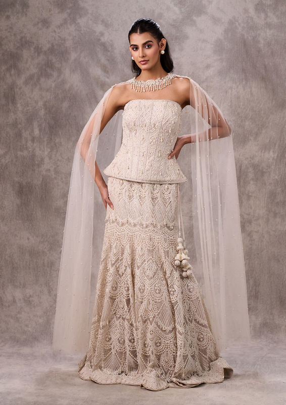 Twamev Women Creamy Elegance Women Lehenga