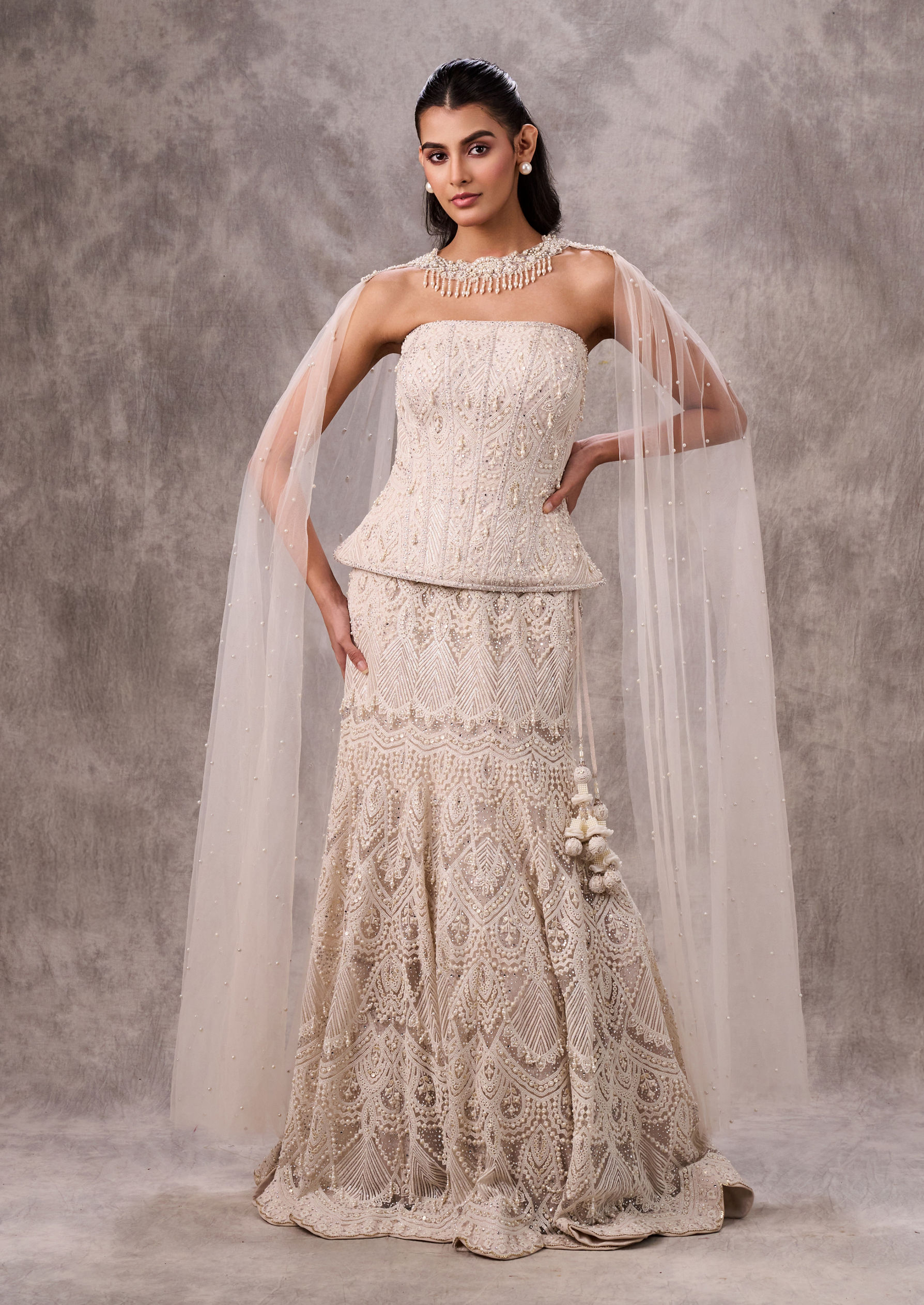 Twamev Women Creamy Elegance Women Lehenga