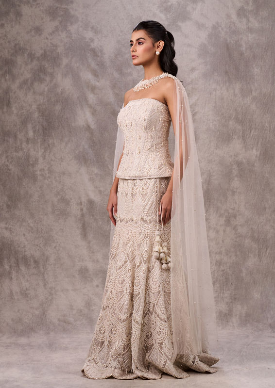 Twamev Women Creamy Elegance Women Lehenga