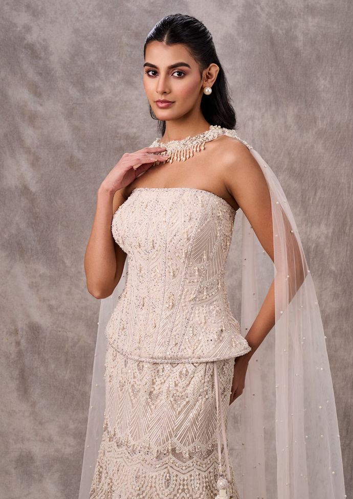 Twamev Women Creamy Elegance Women Lehenga