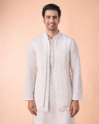 Manyavar Men Cream Georgette Elegance Kurta Jacket Set
