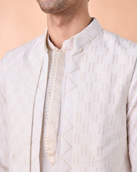 Manyavar Men Cream Georgette Elegance Kurta Jacket Set