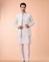 Manyavar Men Cream Georgette Elegance Kurta Jacket Set