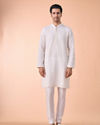 Manyavar Men Cream Georgette Elegance Kurta Jacket Set