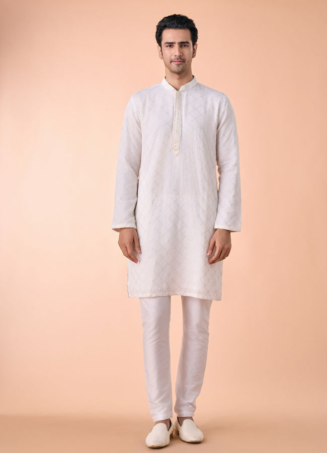 Manyavar Men Cream Georgette Elegance Kurta Jacket Set