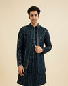 Manyavar Men Teal Blue Georgette Kurta Jacket Set