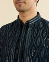 Manyavar Men Teal Blue Georgette Kurta Jacket Set