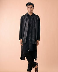 Manyavar Men Black Elegance Georgette Satin Kurta Jacket Set