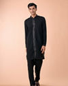 Manyavar Men Black Elegance Georgette Satin Kurta Jacket Set